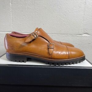 Bally Switzerland Porthos Monk‎ Strap Cap Toe Brown Leather Dress Shoes Men 9.5D
